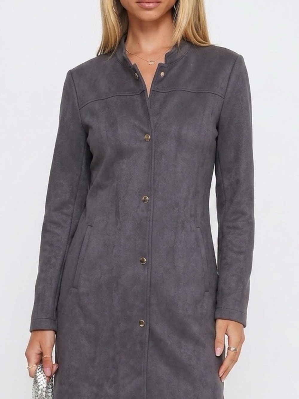 Marc New York Gray Trench Coat Faux Suede Classic Minimalist Oversized Elegant